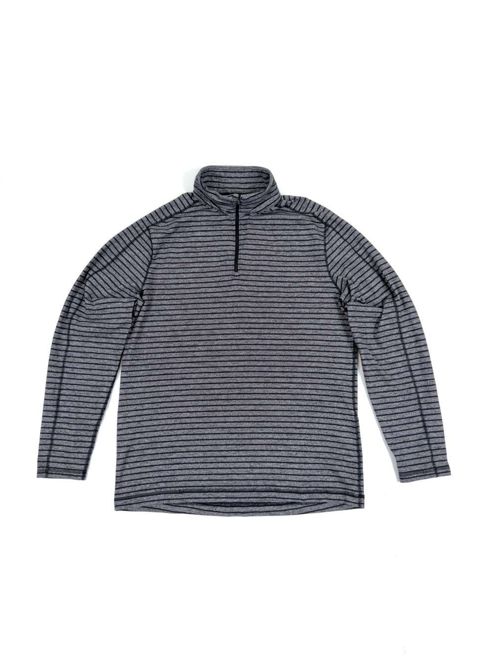 Lululemon Surge 1/4 Zip Sweater Men’s  L (approx) Gray Black Striped ‘READ’
